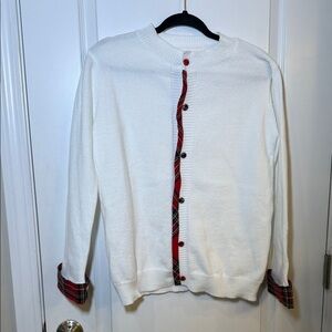 White Sweater with Red Accents, size medium